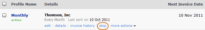 Select stop recurring invoice