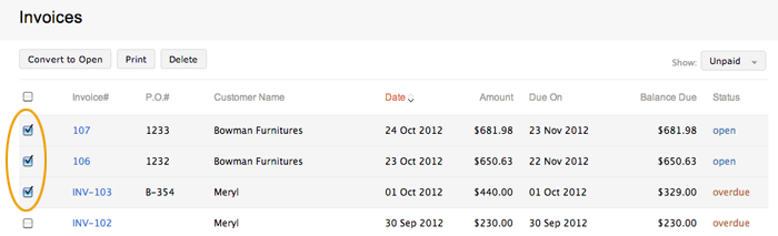 Select invoice