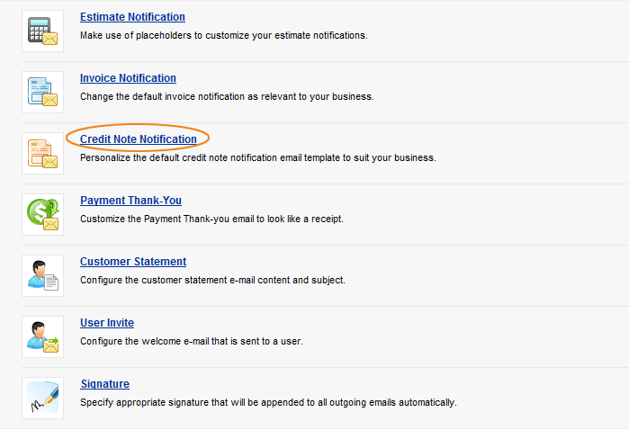 Select Credit Note Notification Select credit note notification