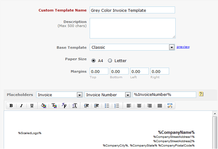 Custom invoice template