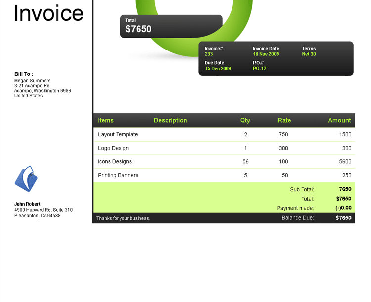 Zoho Invoice Template