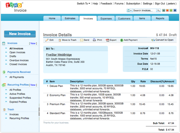 invoice software - send elegant invoices using templates