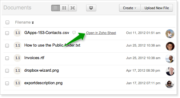 Open in Zoho Sheet