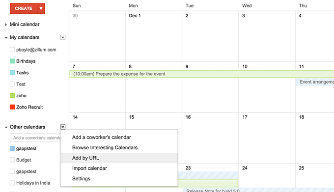 Events in Google Calendar