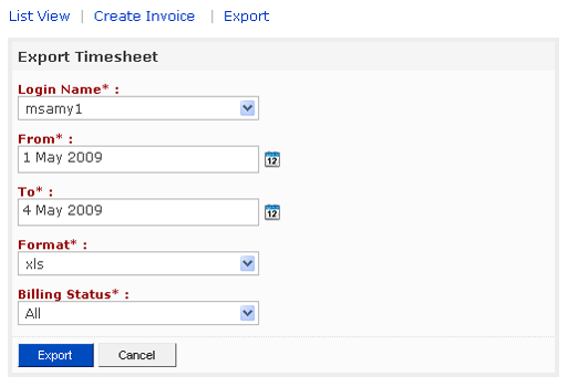 Export Timesheet