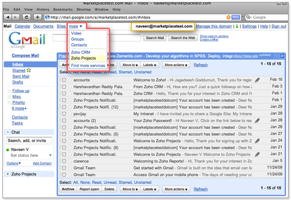 Access Zoho Projects from Gmail