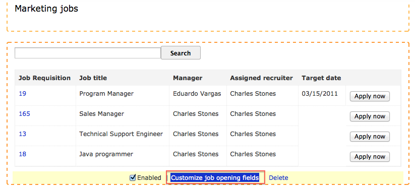 the published jobs section and click customize job opening fields