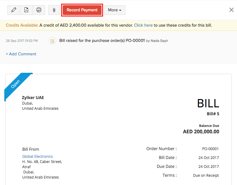 Bills Help Zoho Books