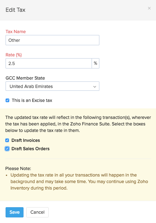 Update Tax Rate