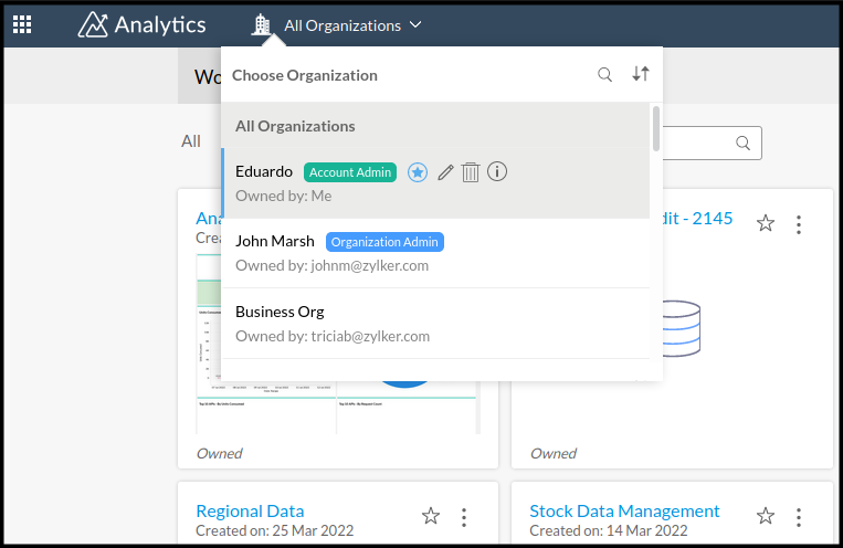 Zoho Analytics Organization