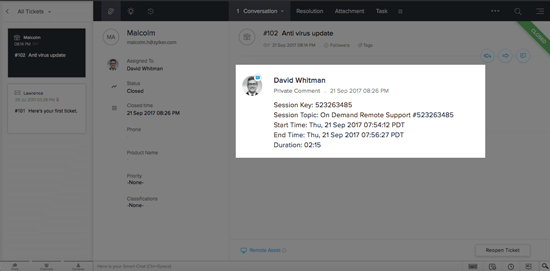 Solve your tickets easily from Zoho Assist.