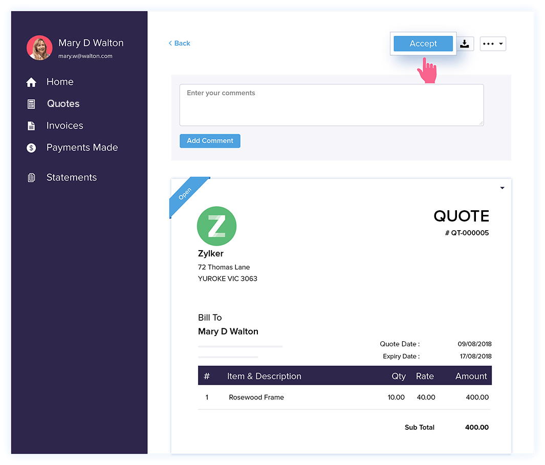 Approve Quotes - Quote & Invoice Software | Zoho Books