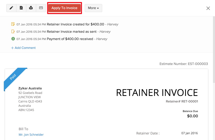 Apply to Invoice