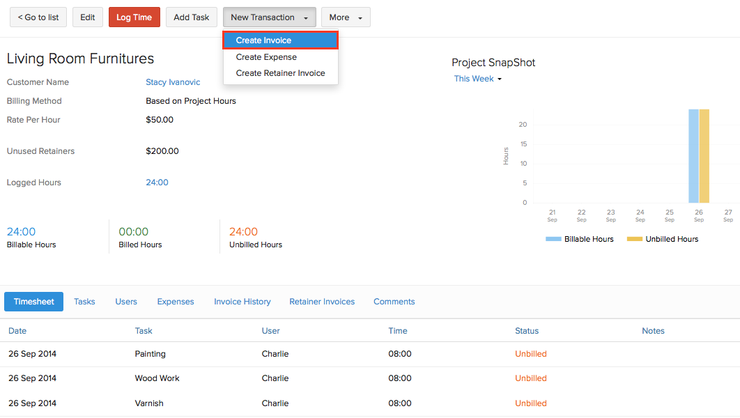 Retainer to Invoice Project