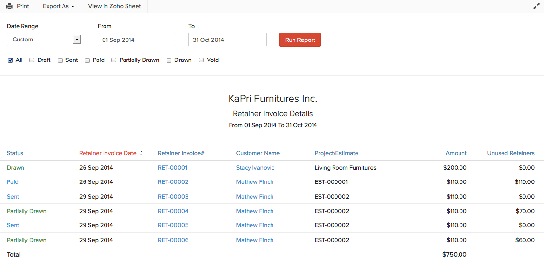 Retainer Invoice Detail