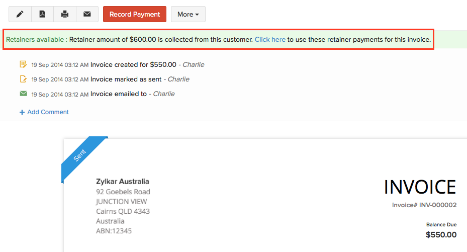 Multiple Retainer to Invoice