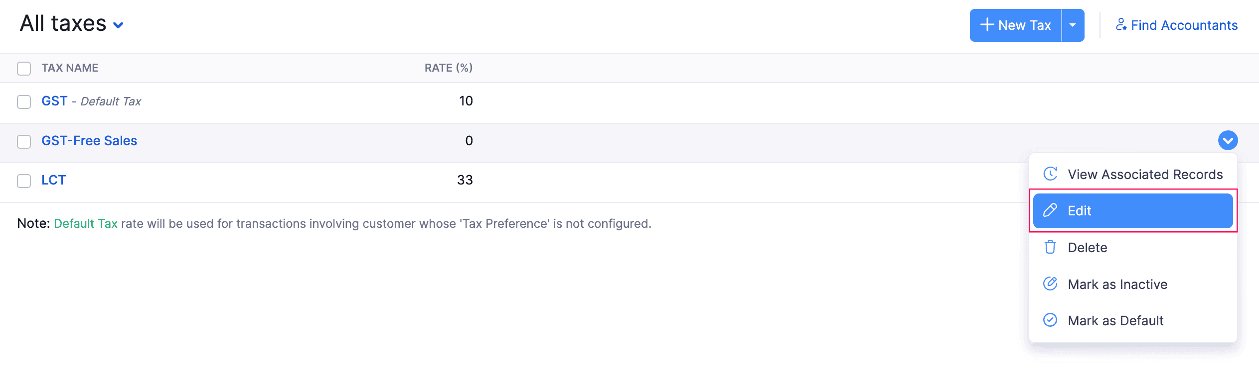 Edit Tax Rates
