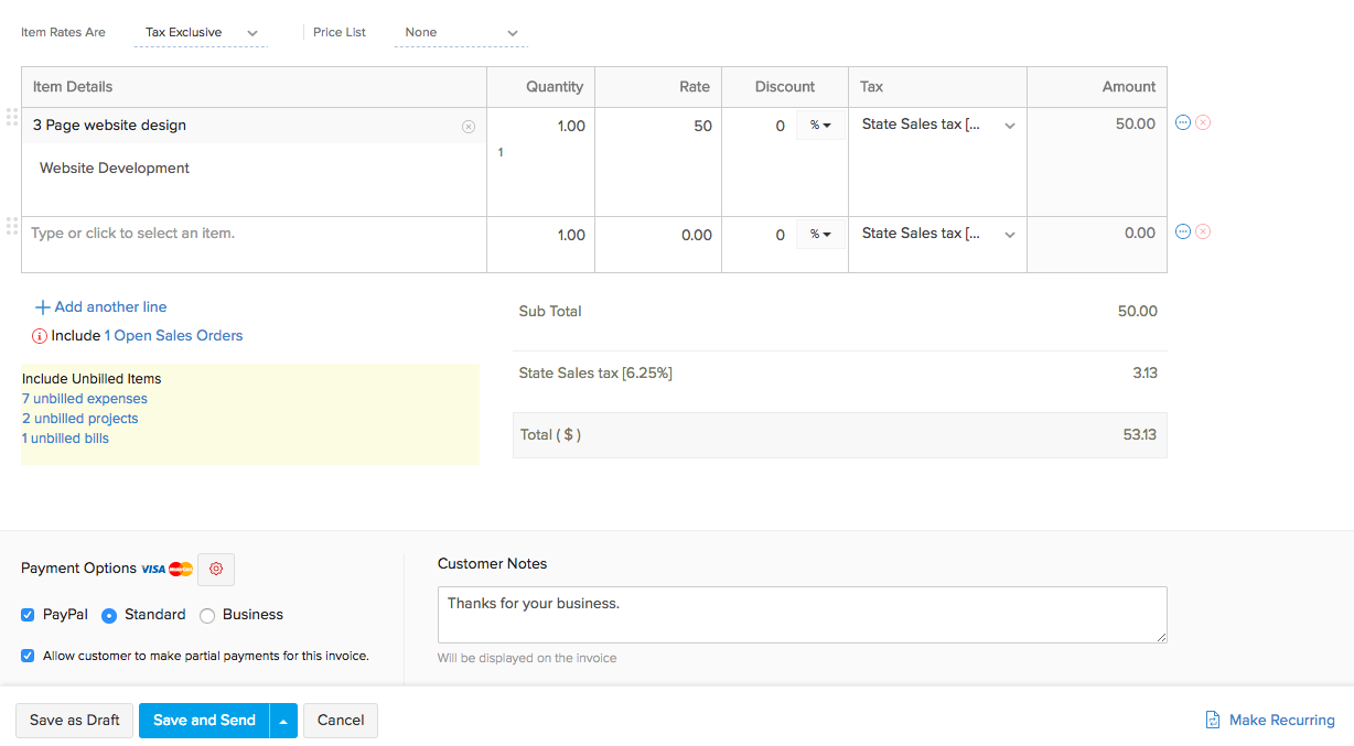 Creating New Invoice