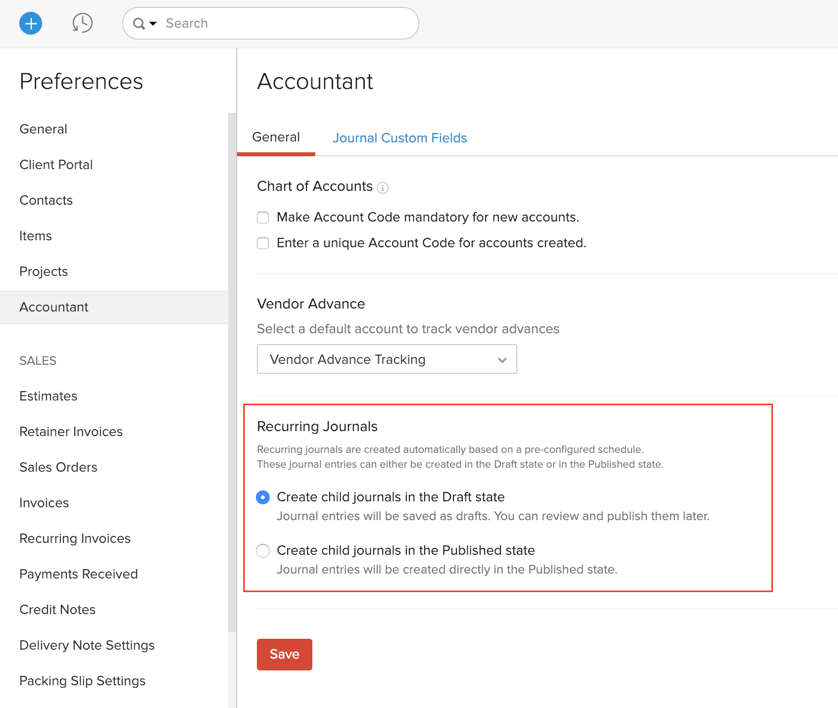 Configure Recurring Journals Settings