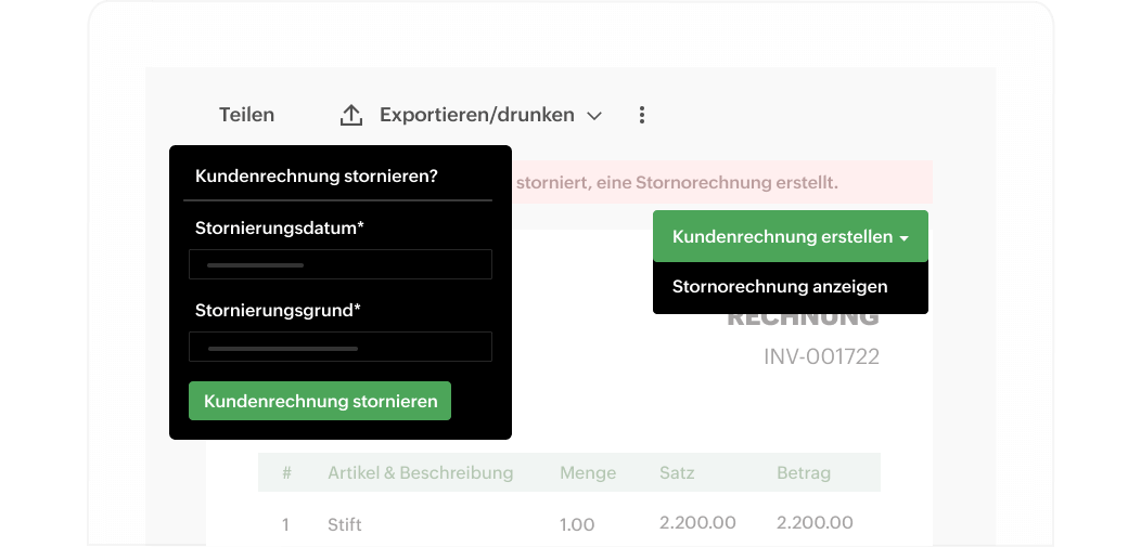 Stellen Sie Korrektur- oder Stornierungsrechnungen aus | Zoho Billing