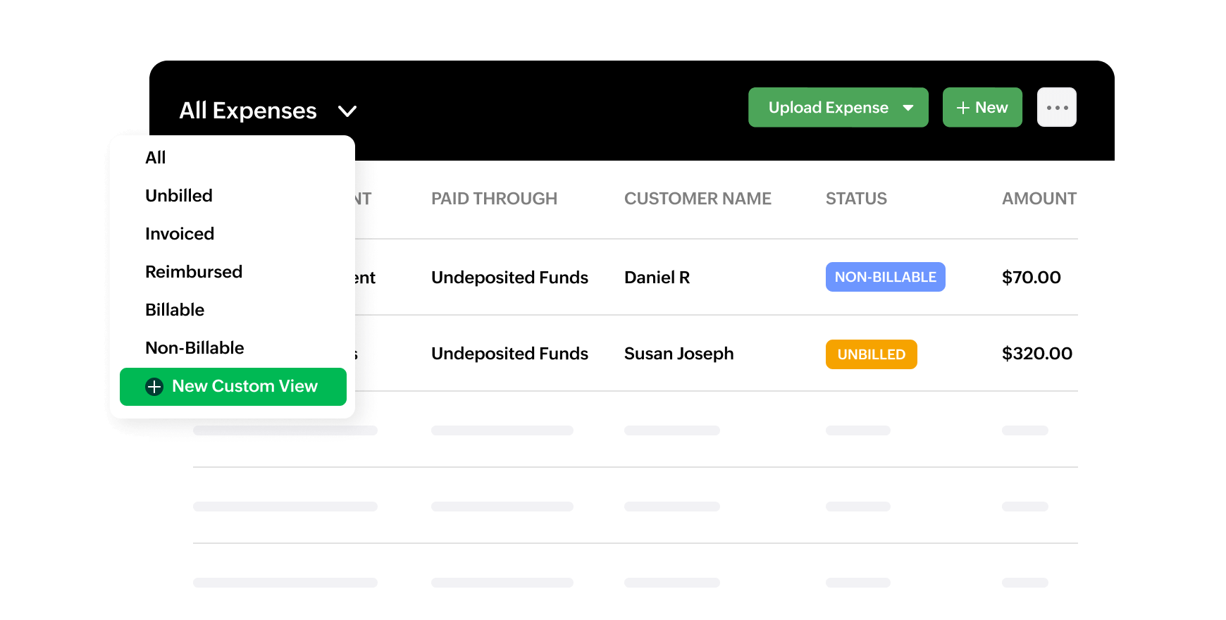 Create custom views for expenses | Zoho Billing