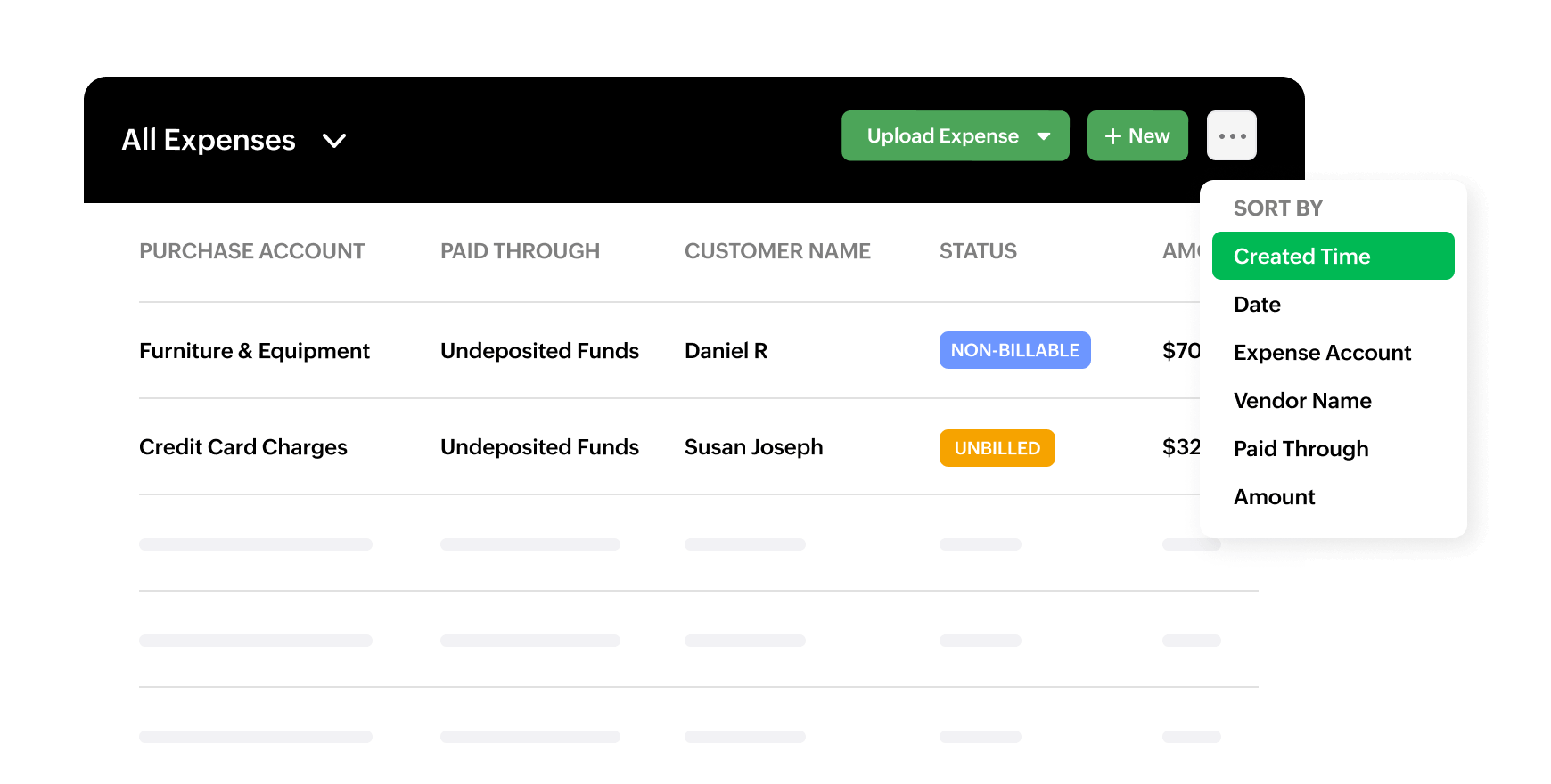 Sort expenses based on specific criteria | Zoho Billing