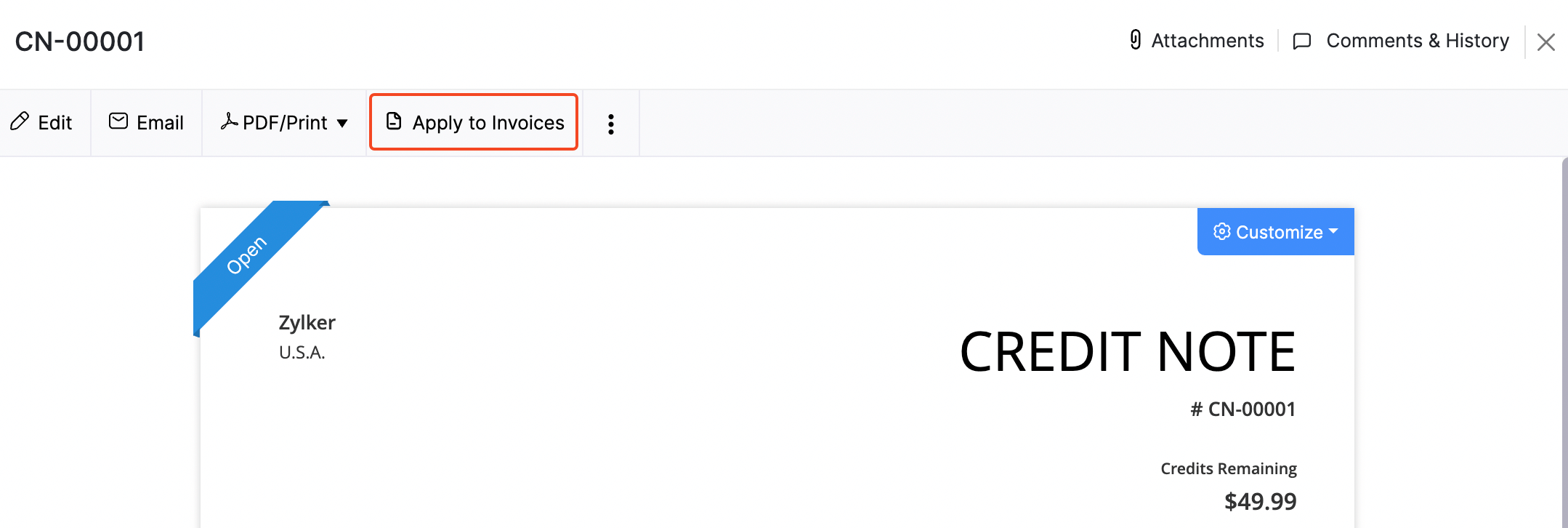 Credit Notes - Apply to Invoices