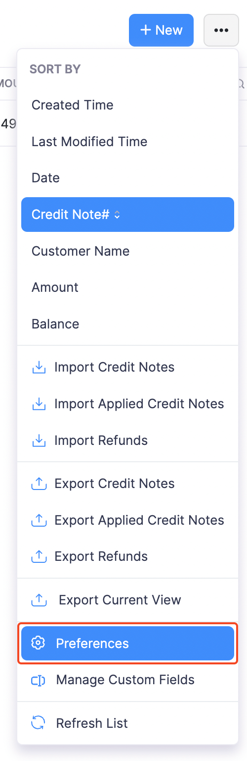 Credit Notes Module Preferences