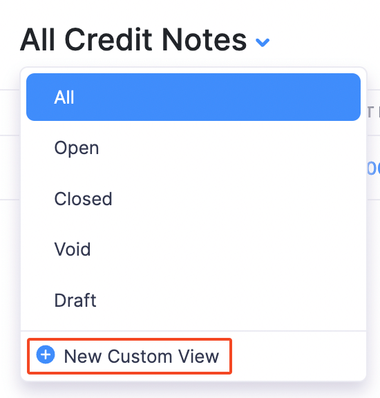 Credit Notes New Custom View