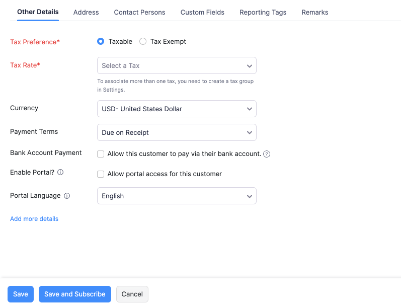 Customer Creation - Details