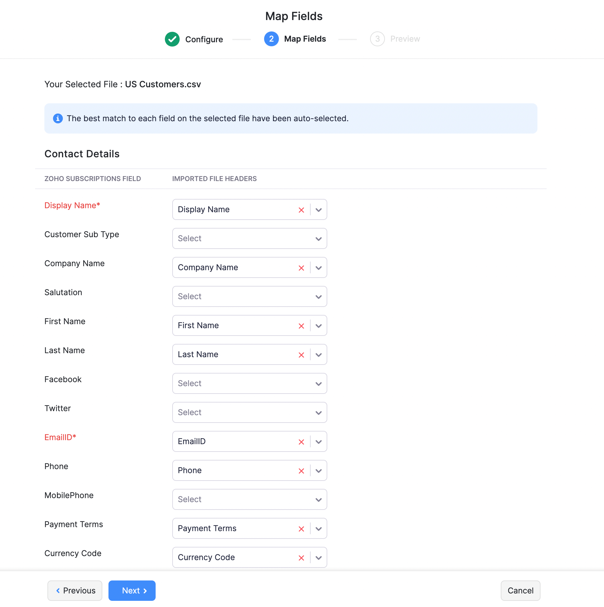 Import Customers - Map Fields