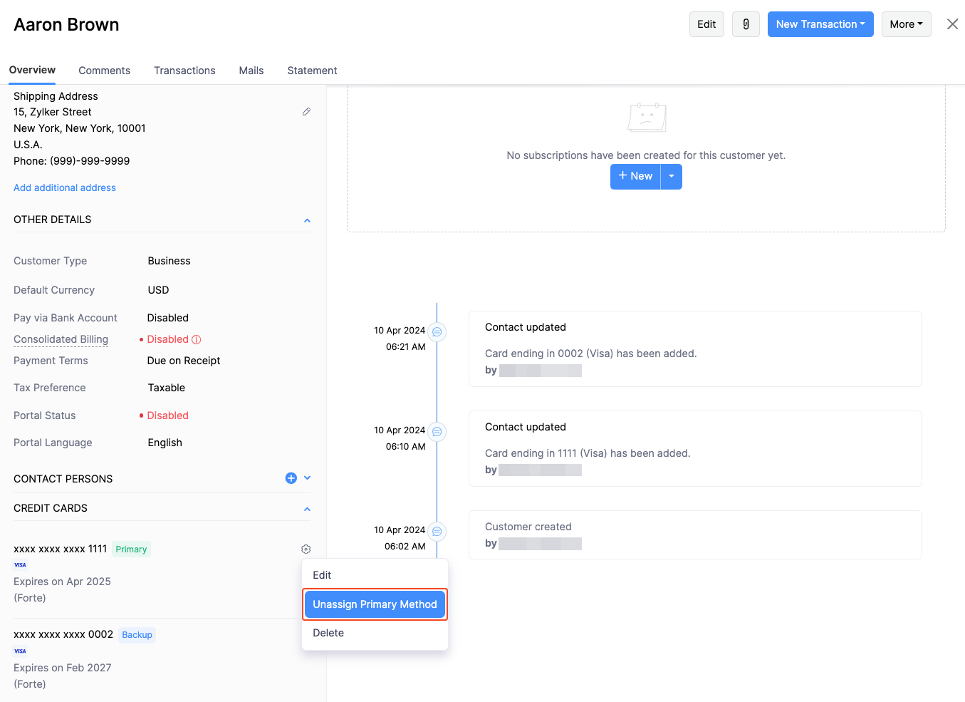 Unassign Primary Method