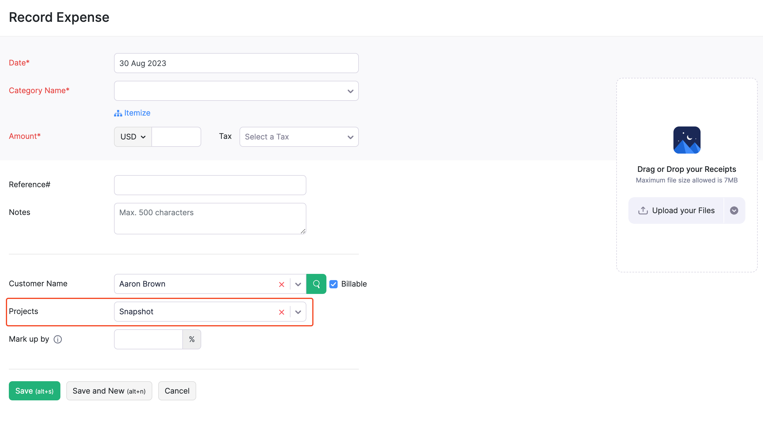 Record Expense From Expenses Module