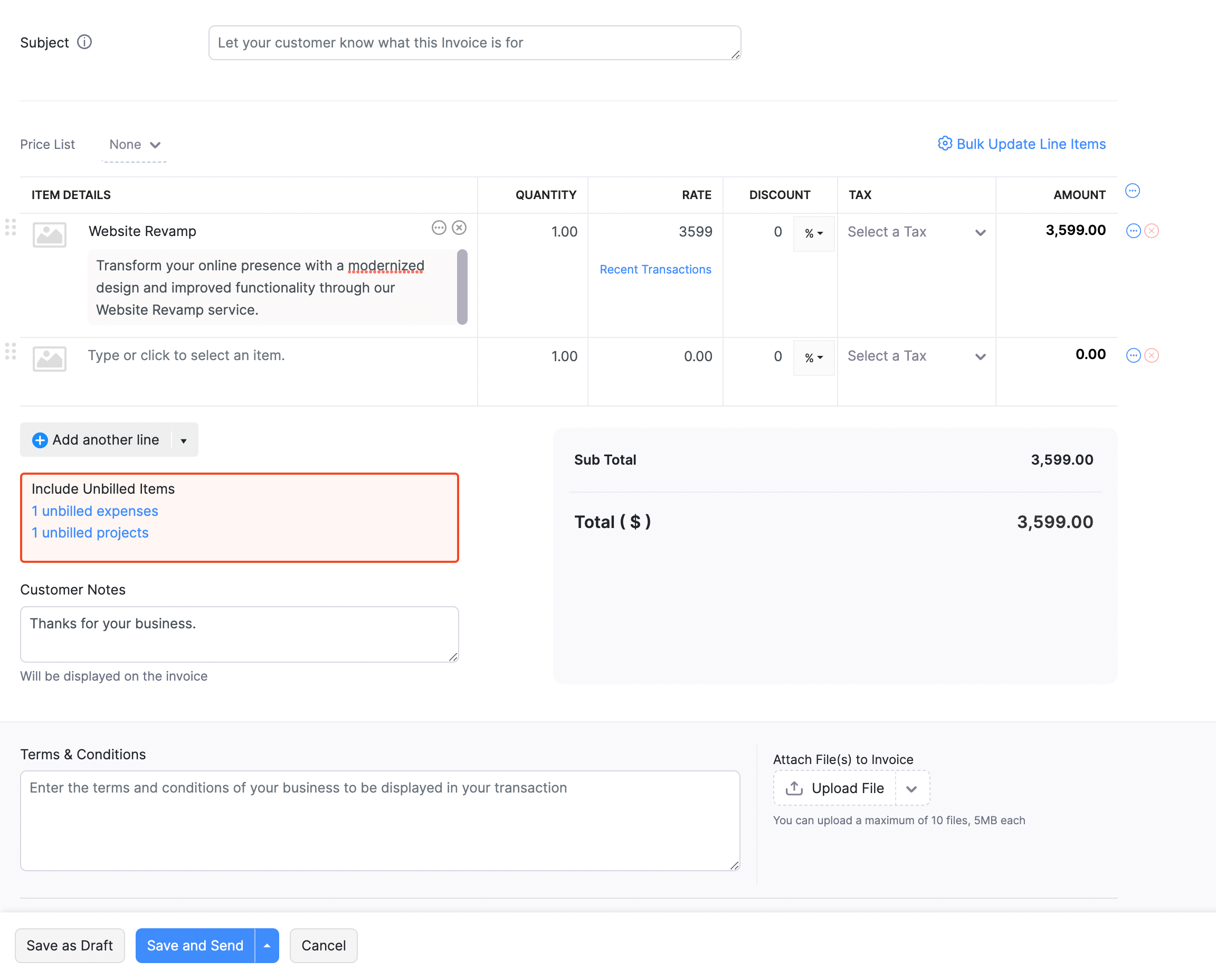 Add Expenses as Line Items