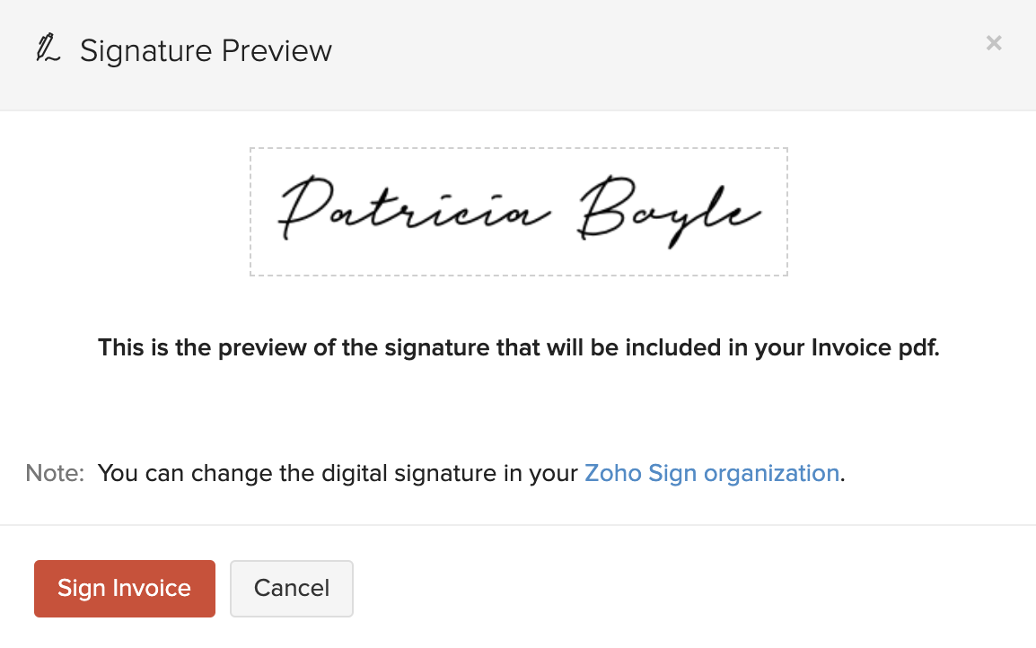 Preview Zoho Sign Signature
