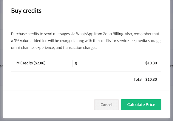 Buy Credits Pop-up