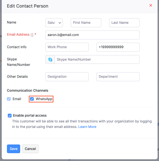 Enable WhatsApp Communication Channel