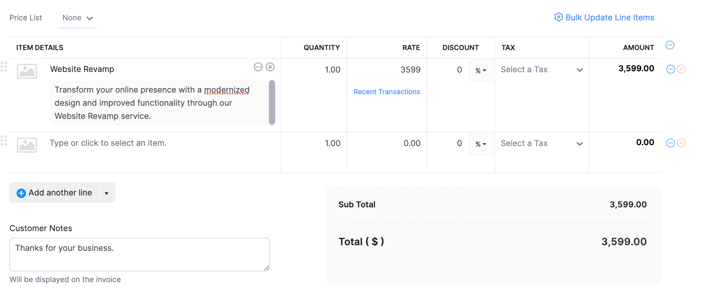 Invoices - Item Details