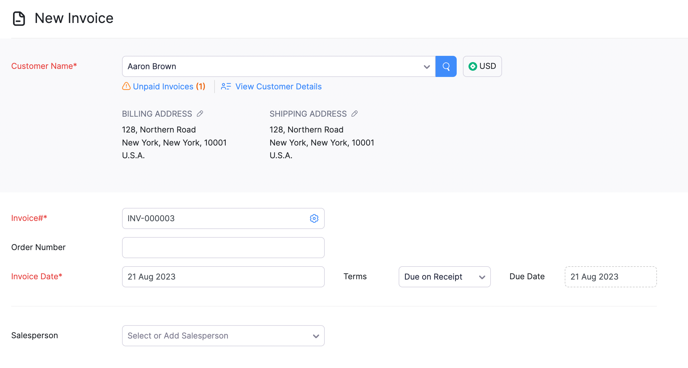 Create New Invoice Part 1