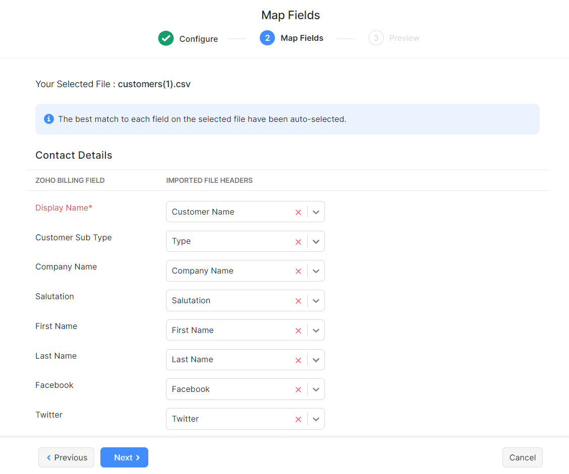 Import Map Fields