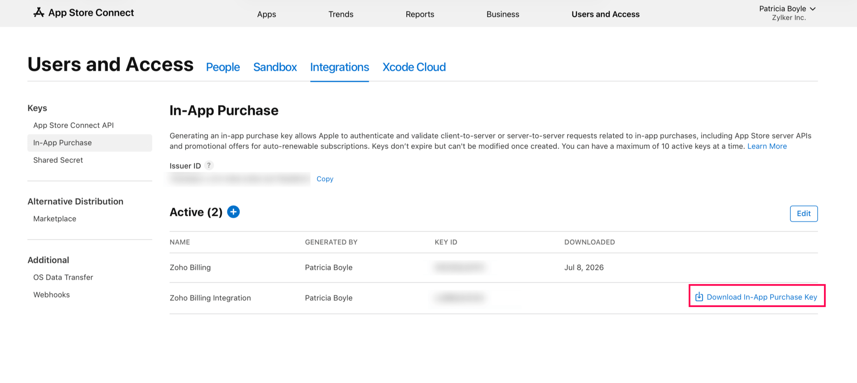 Download In-App Purchase Key