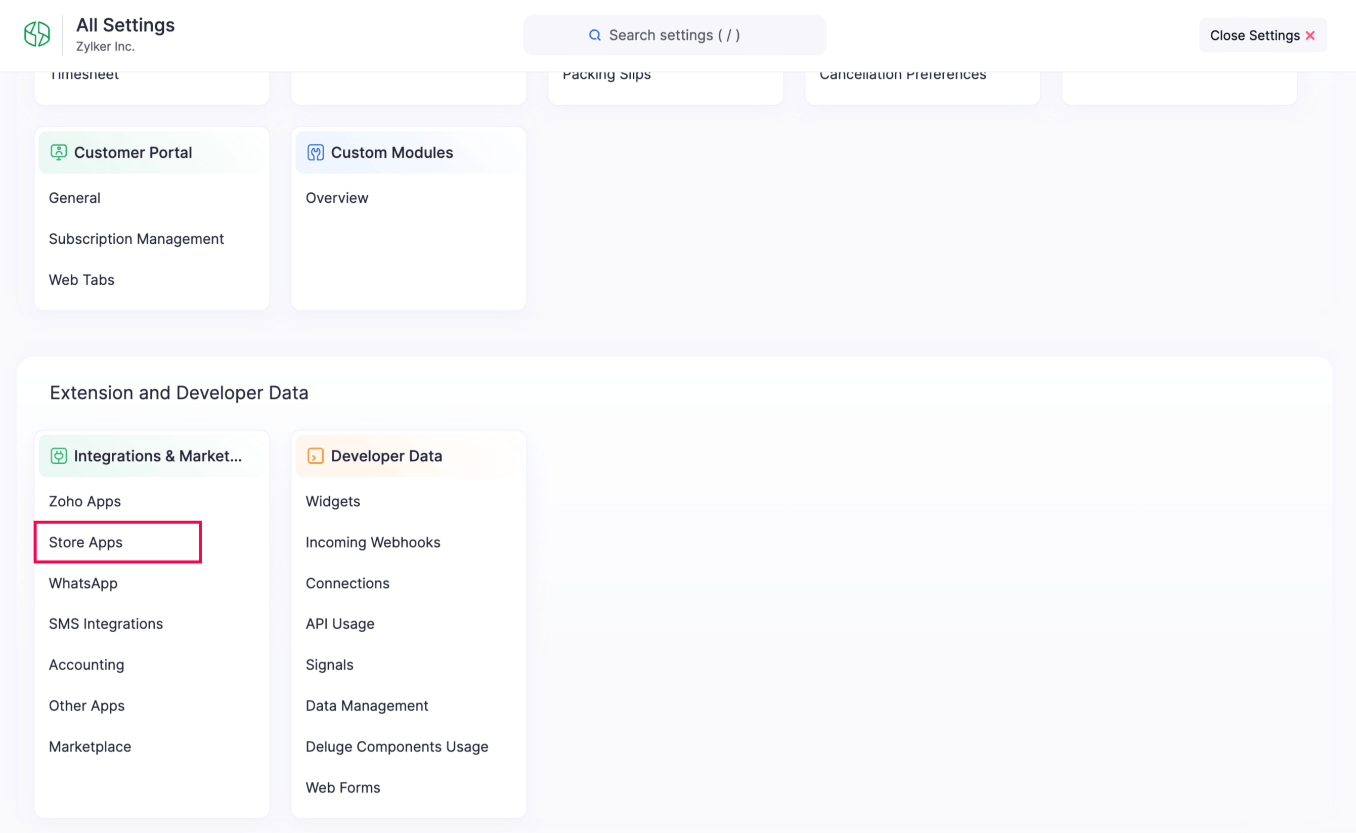 Store Apps under Integrations and Marketplace