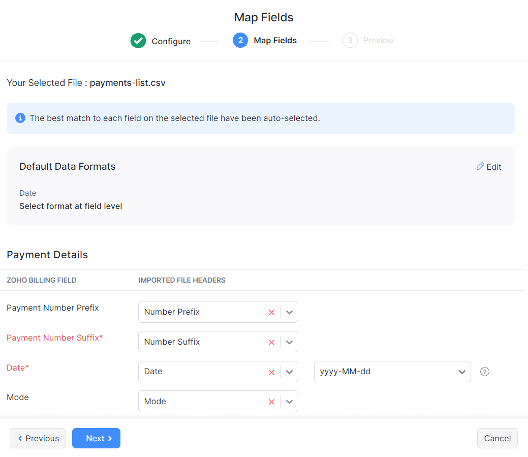 Import Map Fields