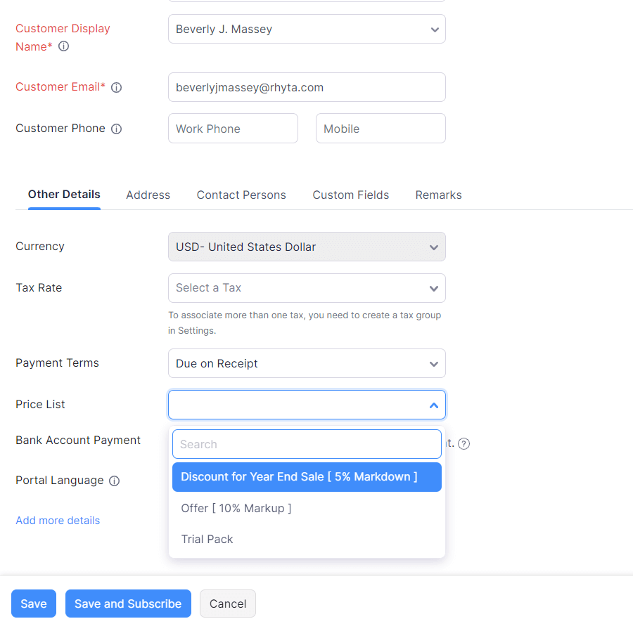 Associating Price List to Customer