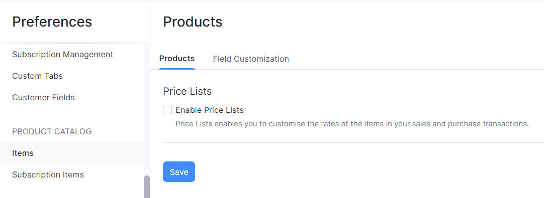 Disable Price Lists in Preferences