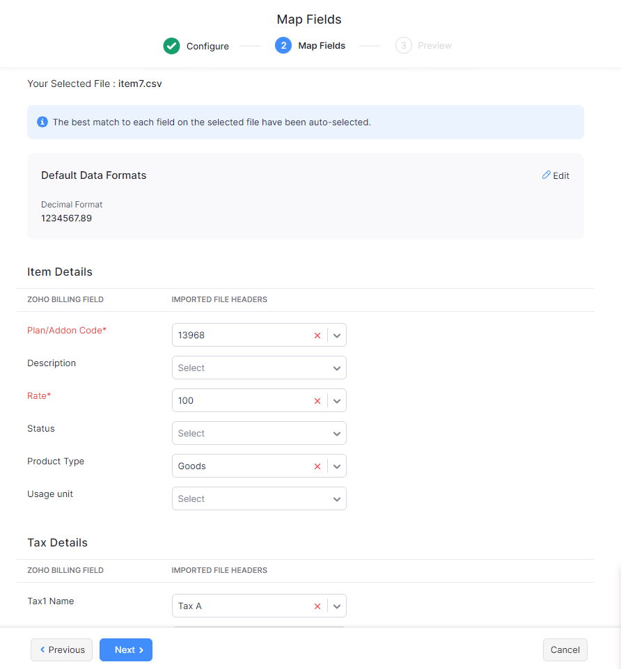 Import - Field Matching