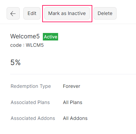 Mark Coupon as Inactive