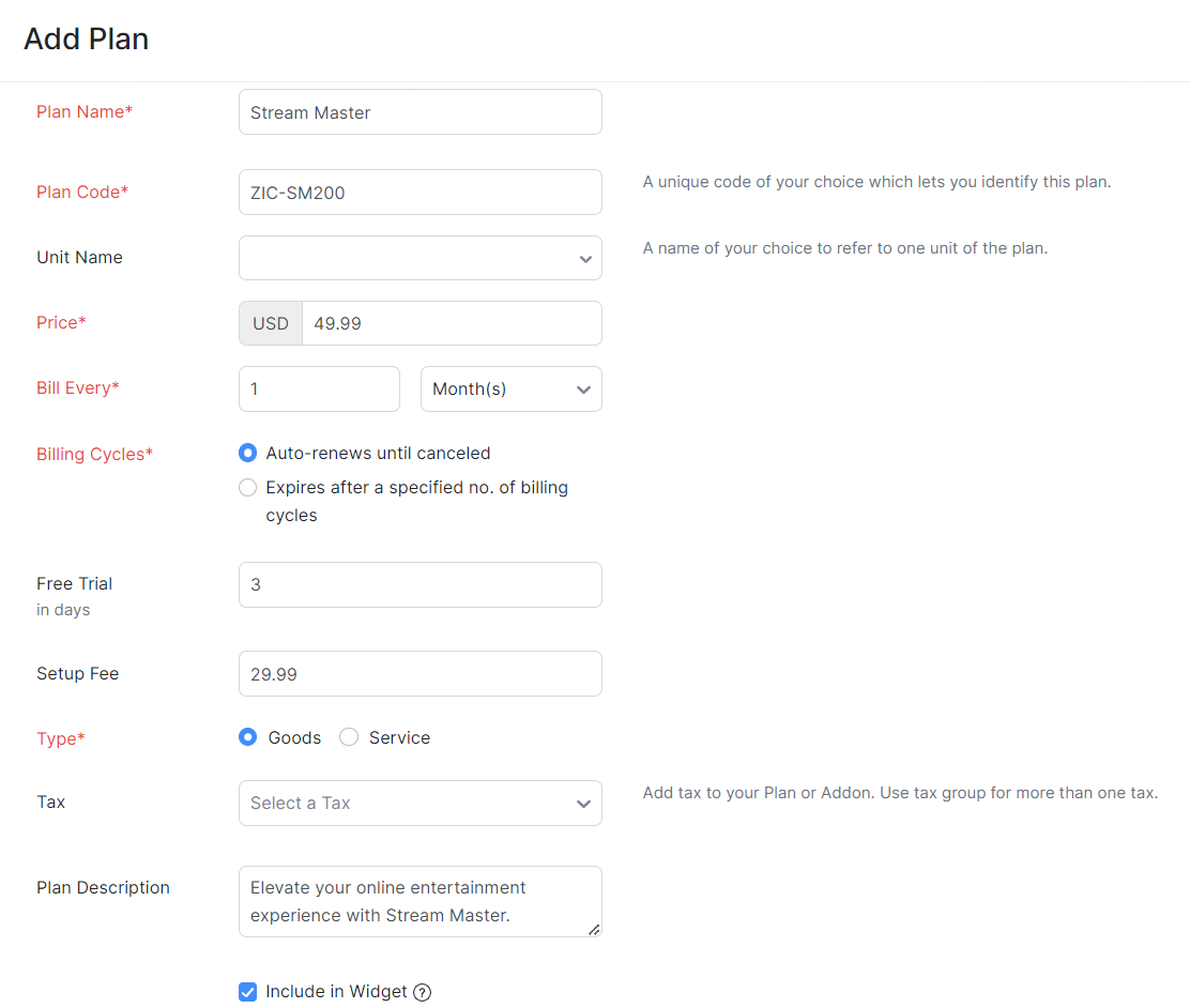 Plan Fields