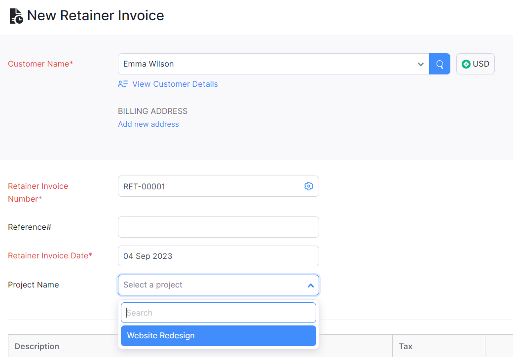 Retainer Invoice Projects
