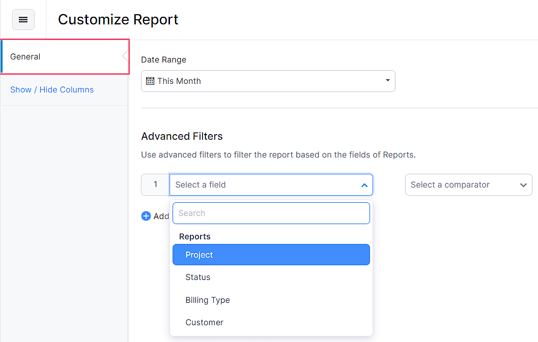 Customize Project Revenue Summary